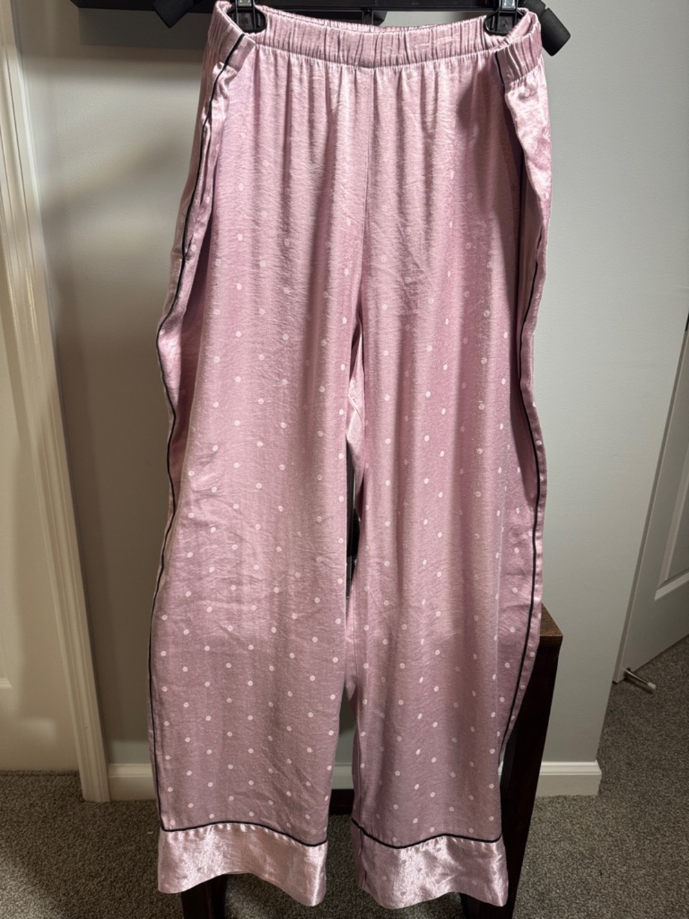 Pink Polka Dot Satin Like Pajama Pants